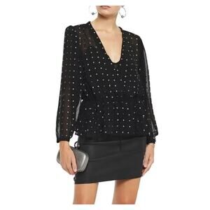 Iro Top Womens Small Black Cadmos Wrap Effect Studded Chiffon Peplum Blouse
